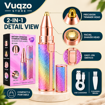 ✨ Flawless 2-in-1 Eyebrow Trimmer for Women – Rechargeable Facial Hair Remover with USB Charging & Cleaning Brush 💖